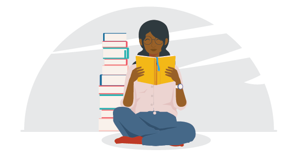 Illustration of a woman reading a book